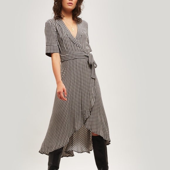 Ganni Dresses & Skirts - GANNI Midi Wrap dress Gingham Black White Half sleeve Retro Sustainable Sz 38